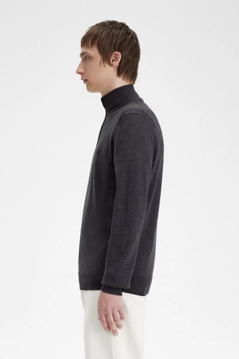 fred perry classic herren-pullover mit halbem reißverschluss dunkelgrau meliert