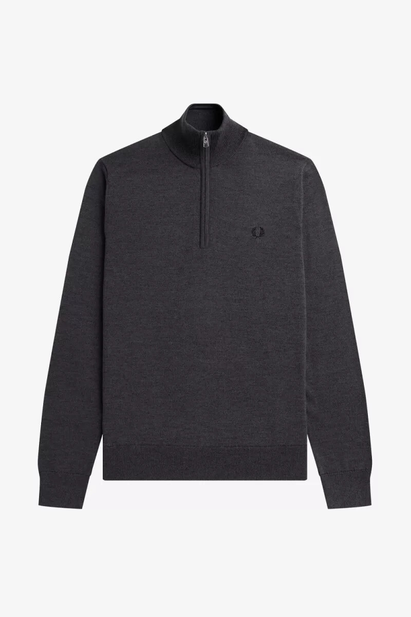fred perry classic herren-pullover mit halbem reißverschluss dunkelgrau meliert