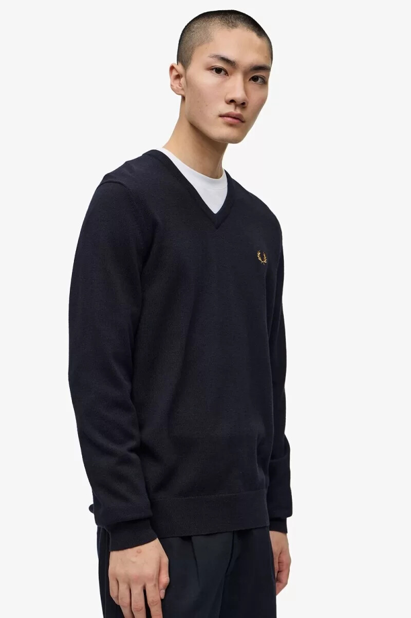 fred perry klassischer herrenpullover mit v-ausschnitt marineblau