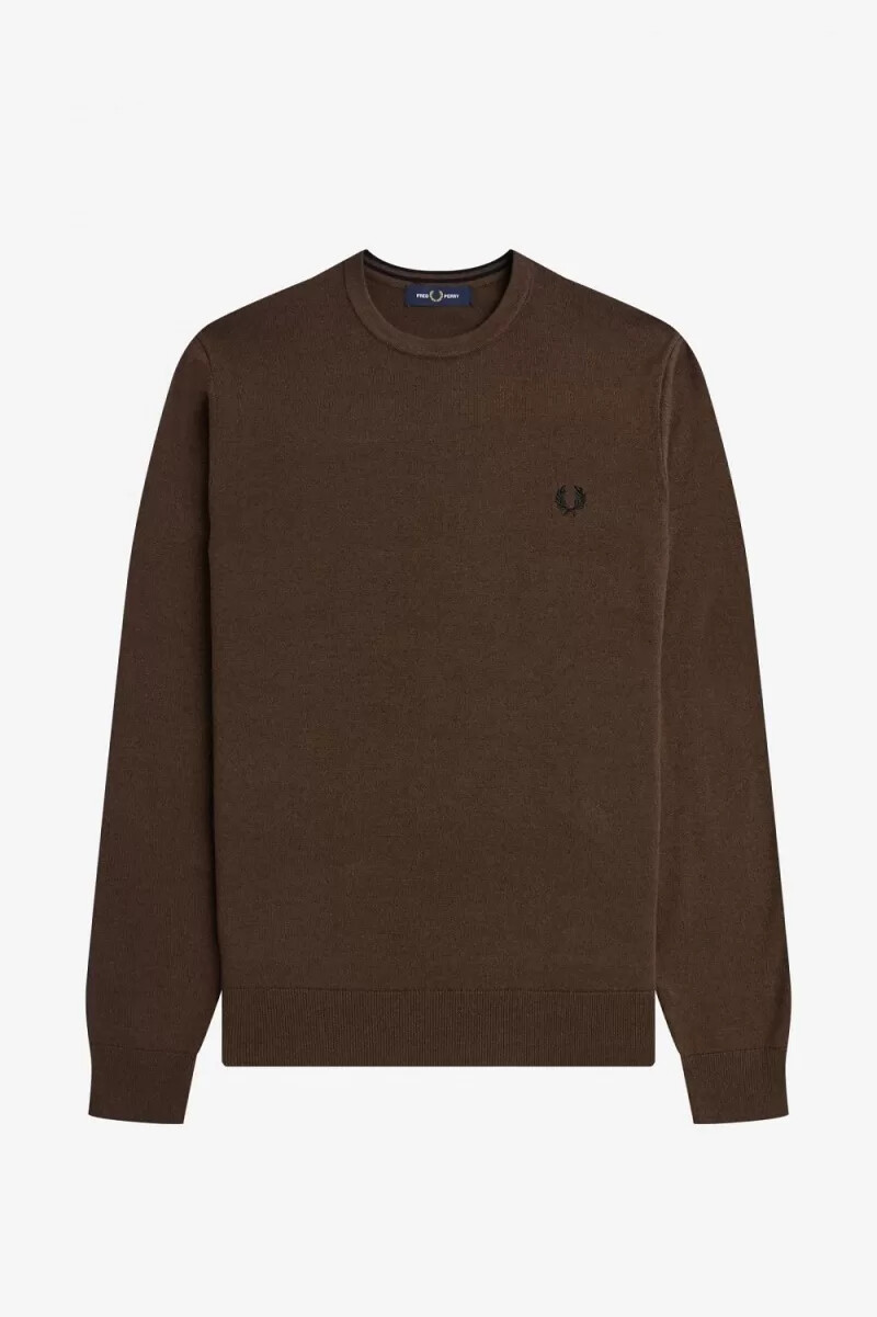fred perry klassischer herrenpullover mit rundhalsausschnitt farbe burnt tobacco