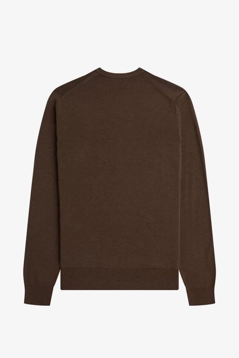 fred perry klassischer herrenpullover mit rundhalsausschnitt farbe burnt tobacco