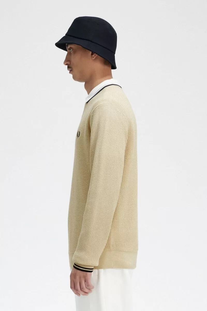 fred perry herrenpullover mit waffelmuster farbe haferflocken