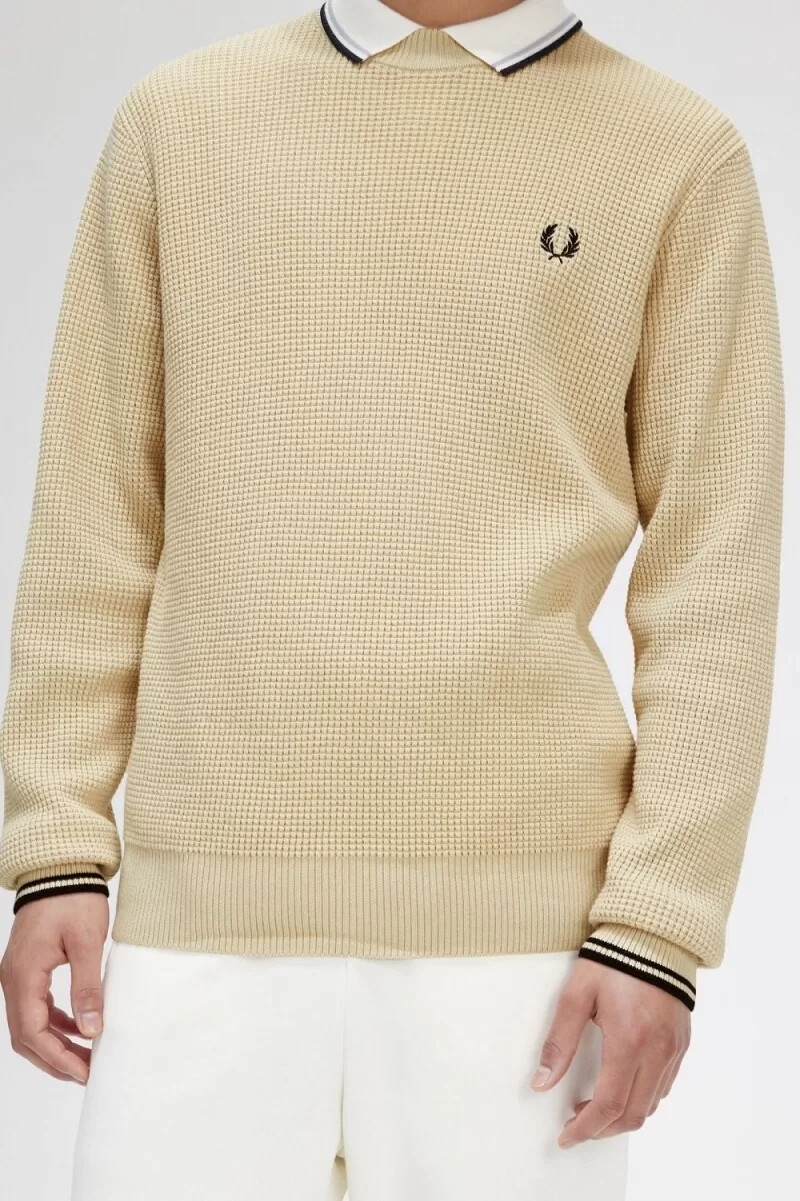 fred perry herrenpullover mit waffelmuster farbe haferflocken