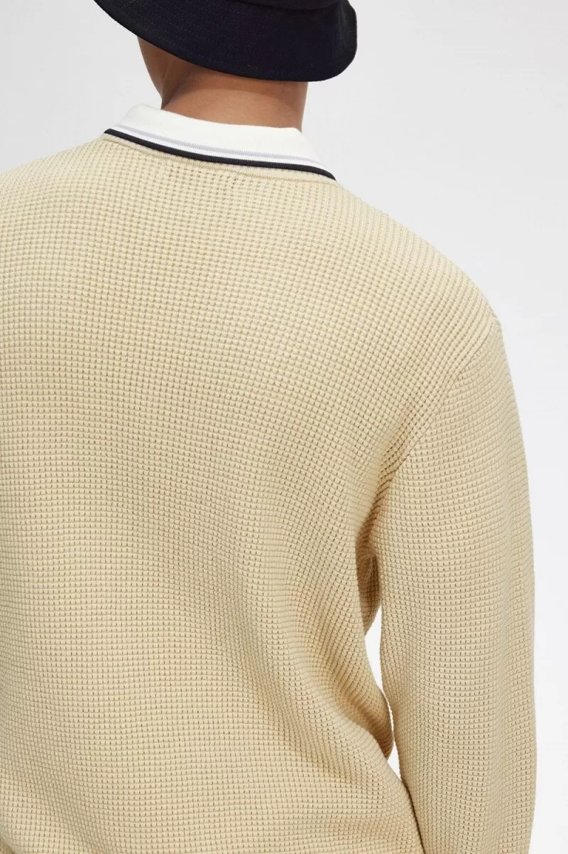 fred perry herrenpullover mit waffelmuster farbe haferflocken