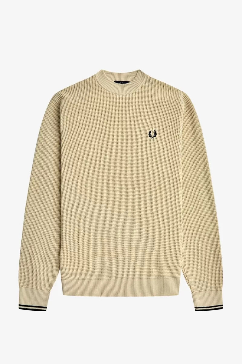fred perry herrenpullover mit waffelmuster farbe haferflocken