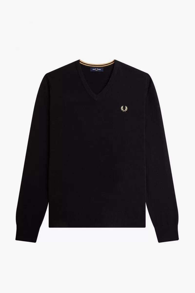 fred perry klassischer herrenpullover mit v-ausschnitt schwarz
