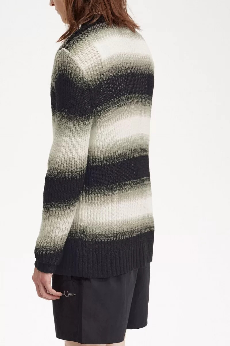 fred perry herrenpullover mit streifenmuster und offener strickoptik schwarz