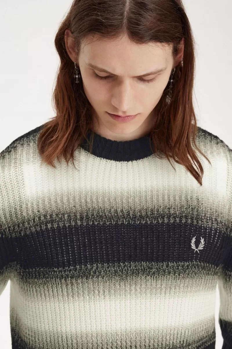 fred perry herrenpullover mit streifenmuster und offener strickoptik schwarz