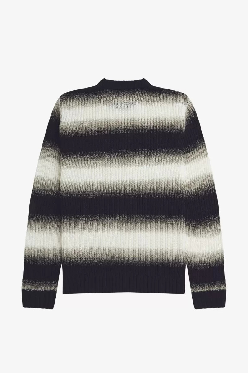 fred perry herrenpullover mit streifenmuster und offener strickoptik schwarz