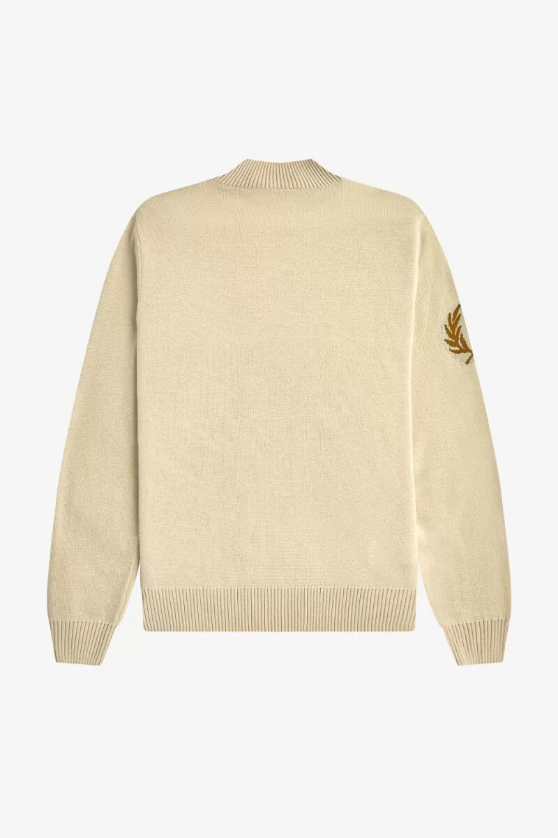 fred perry herrenpullover mit lorbeerkranz und stehkragen farbe haferflocken