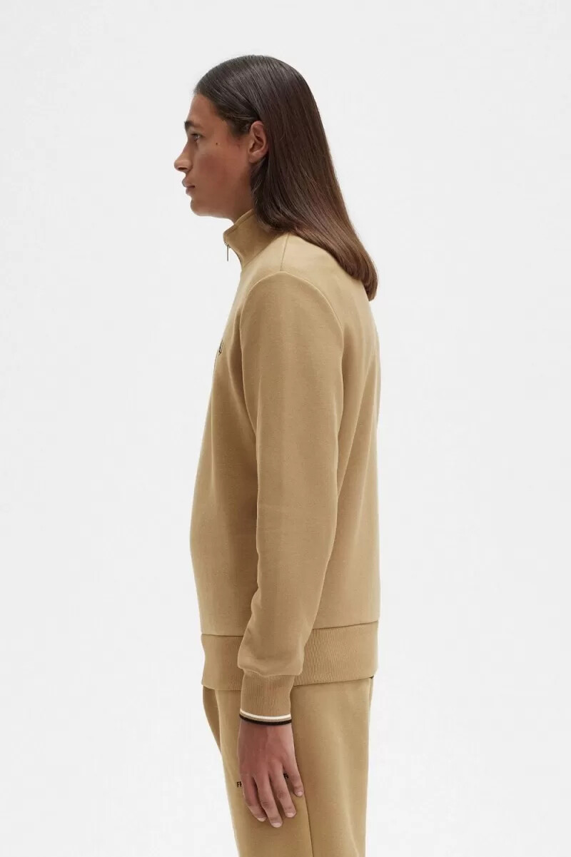 fred perry herren-sweatshirt mit halbem reißverschluss grün