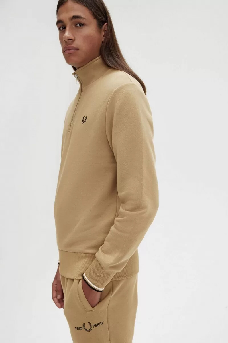 fred perry herren-sweatshirt mit halbem reißverschluss grün