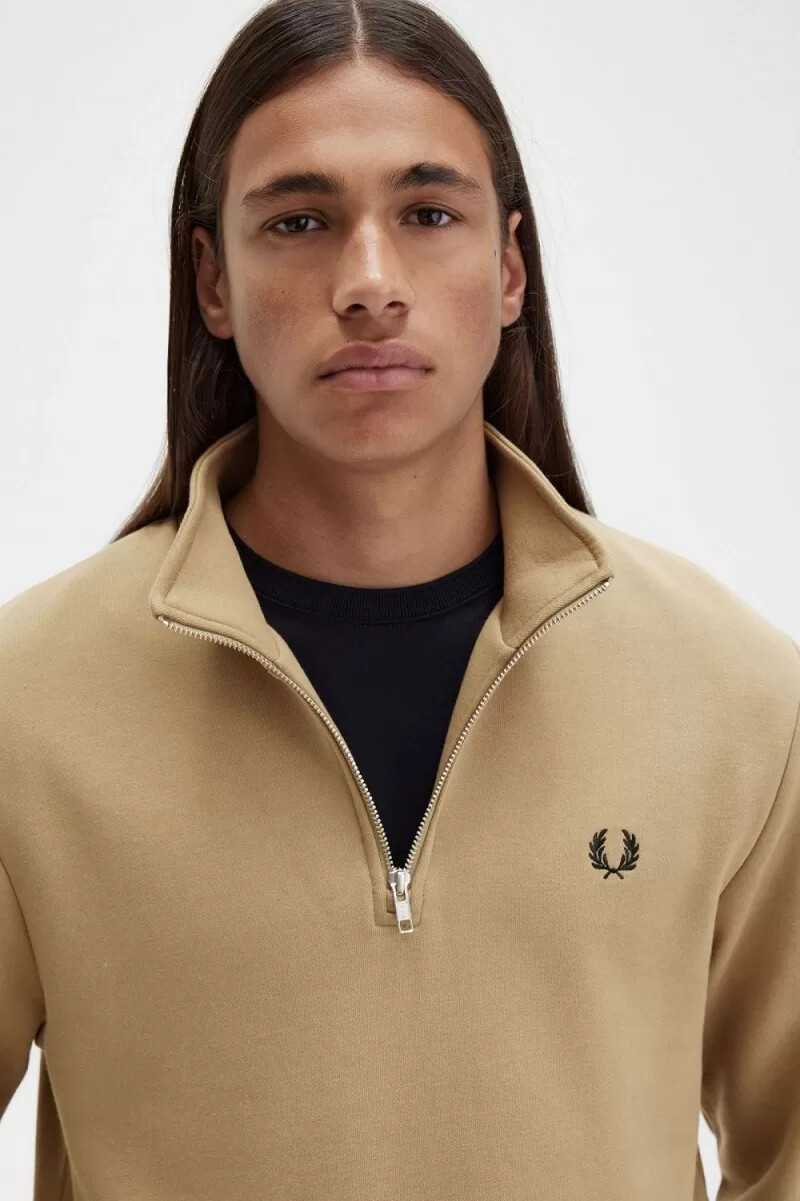 fred perry herren-sweatshirt mit halbem reißverschluss grün