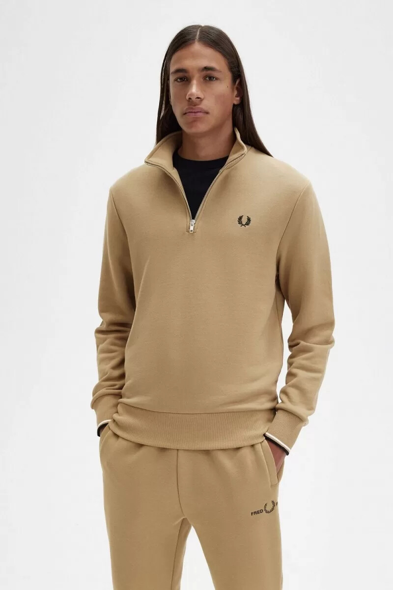 fred perry herren-sweatshirt mit halbem reißverschluss grün