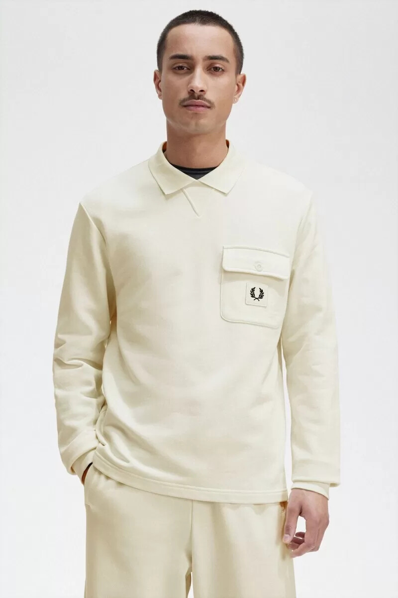 fred perry langarm-sweatshirt mit schlaufenrücken für herren beige