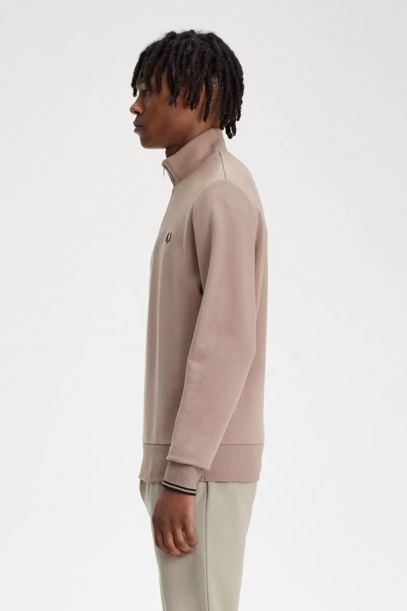 fred perry herren-sweatshirt mit halbem reißverschluss dunkelrosaschwarz