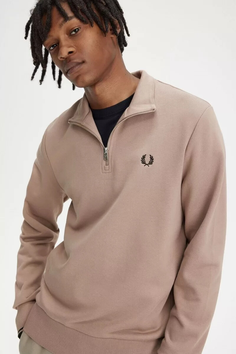 fred perry herren-sweatshirt mit halbem reißverschluss dunkelrosaschwarz
