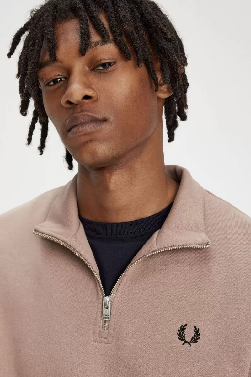 fred perry herren-sweatshirt mit halbem reißverschluss dunkelrosaschwarz