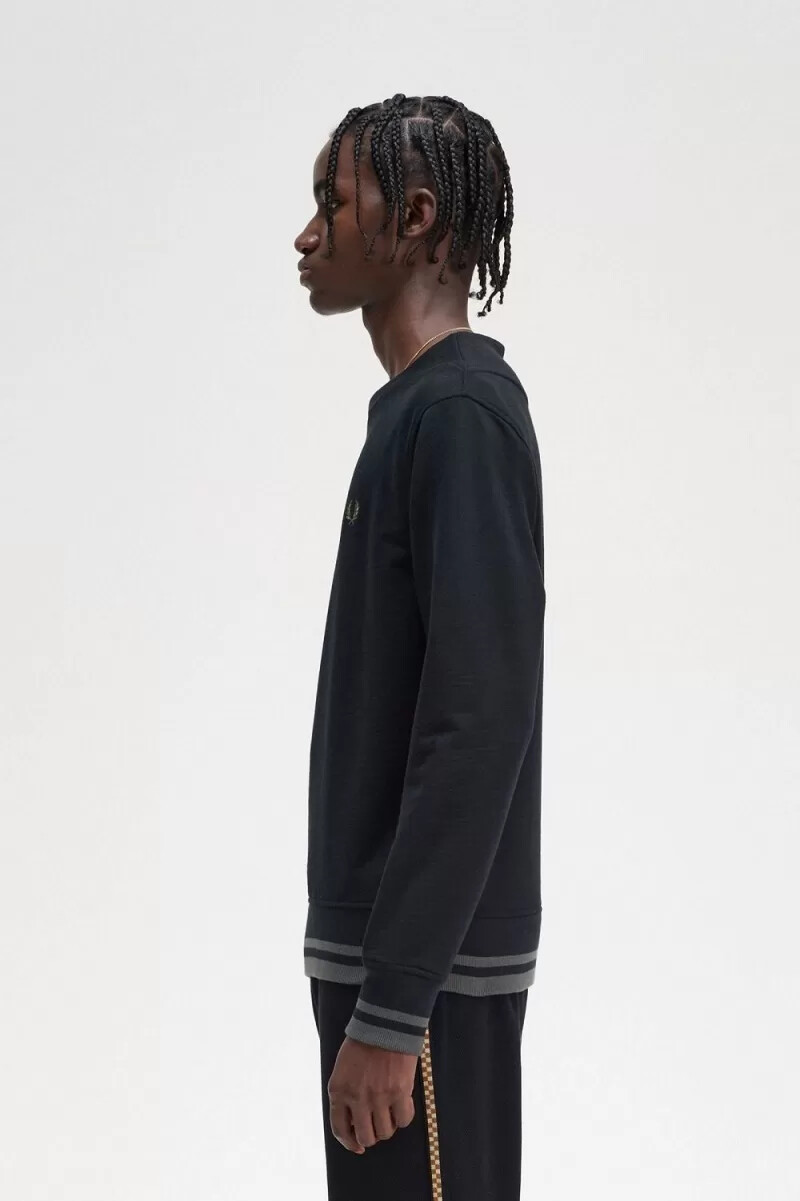 fred perry herren-sweatshirt mit rippstrickdetails schwarz