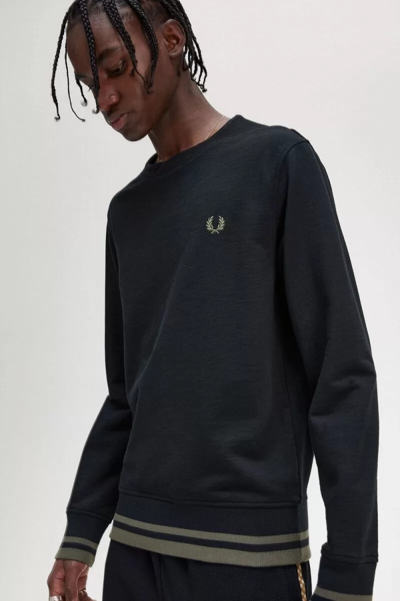 fred perry herren-sweatshirt mit rippstrickdetails schwarz