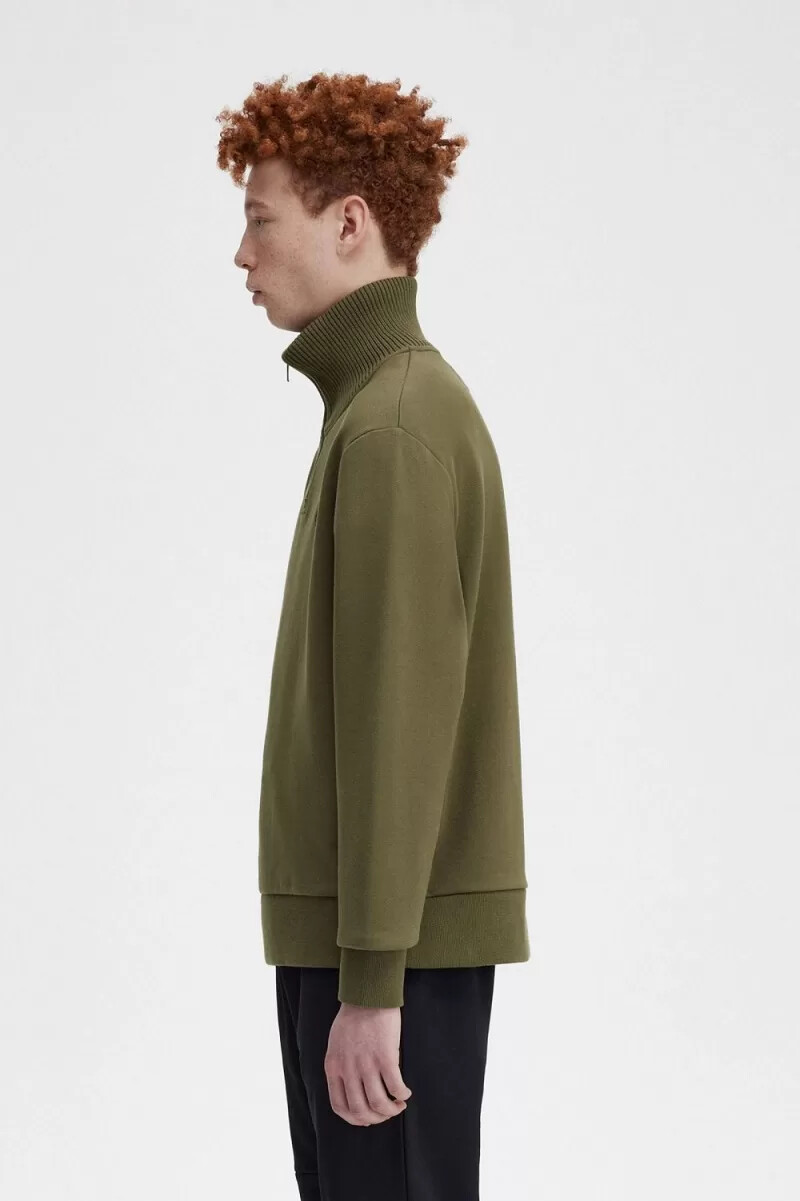 fred perry herren-sweatshirt mit strickbesatz und reißverschlusskragen uniformgrün