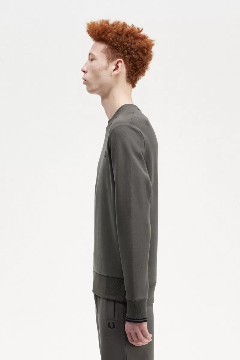 fred perry herren-sweatshirt mit rundhalsausschnitt feldgrün