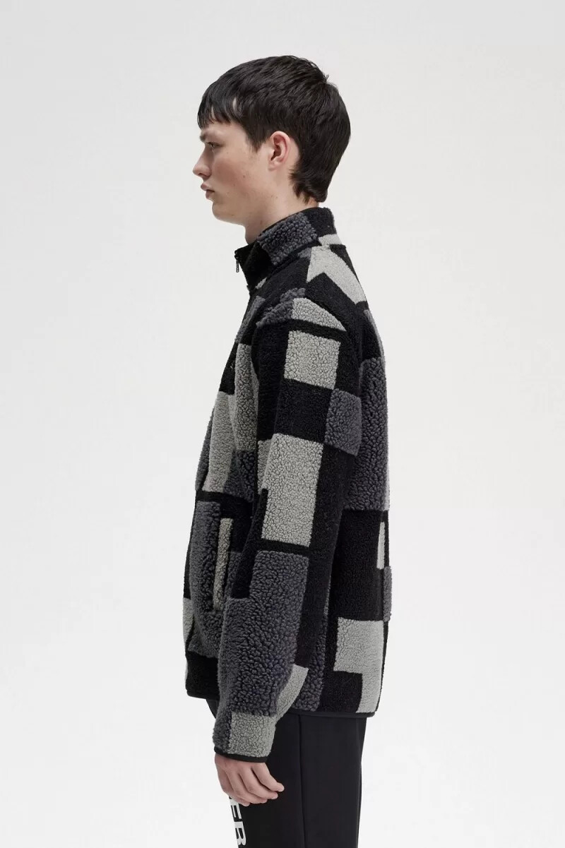 fred perry pixel borg fleece herren-sweatshirt schwarz