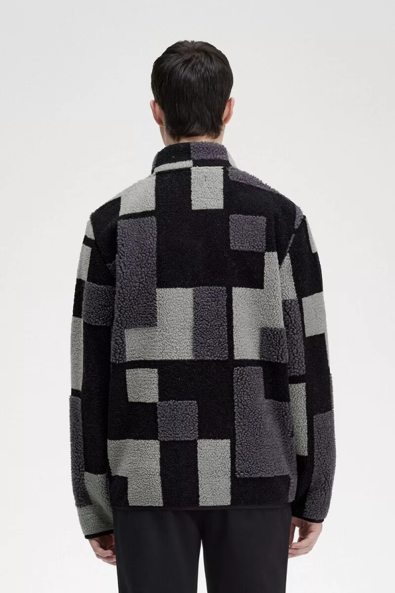 fred perry pixel borg fleece herren-sweatshirt schwarz