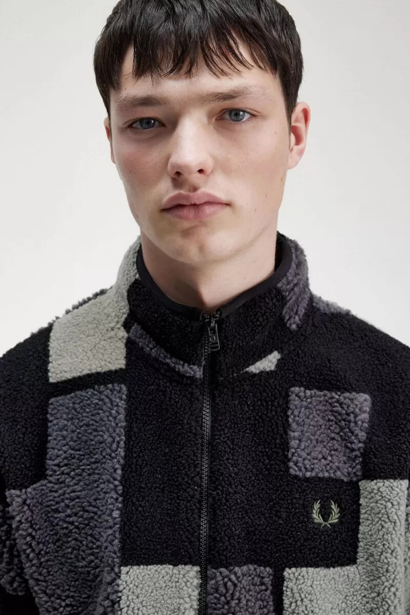 fred perry pixel borg fleece herren-sweatshirt schwarz