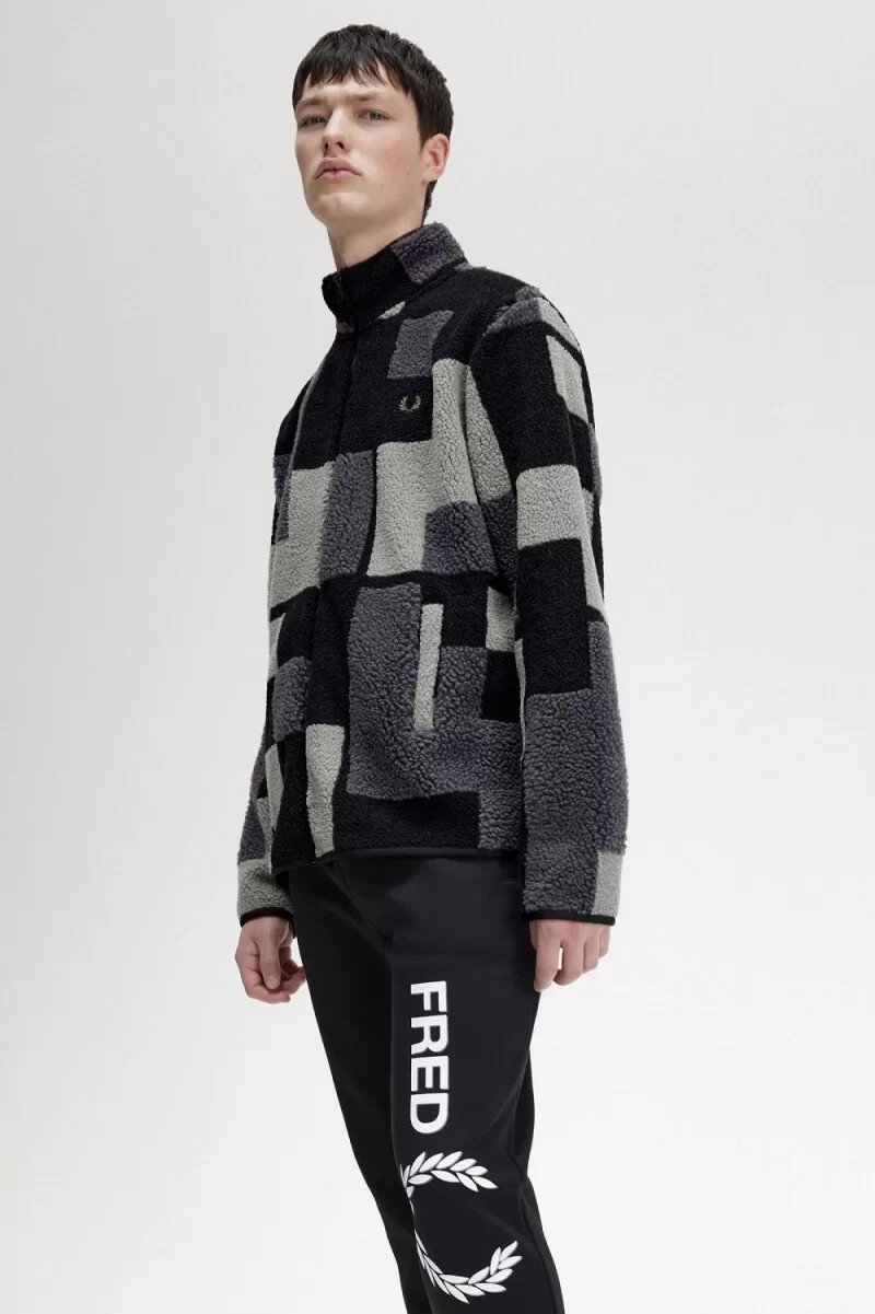 fred perry pixel borg fleece herren-sweatshirt schwarz