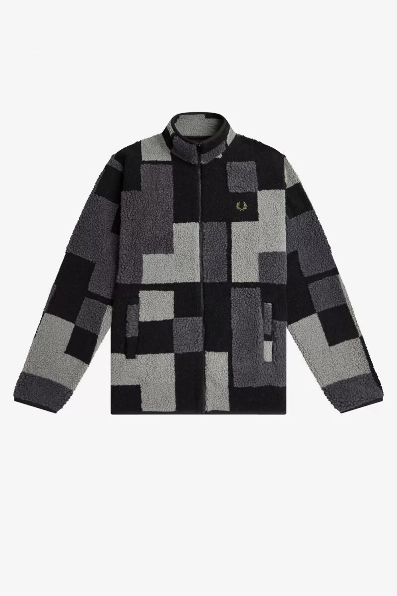 fred perry pixel borg fleece herren-sweatshirt schwarz