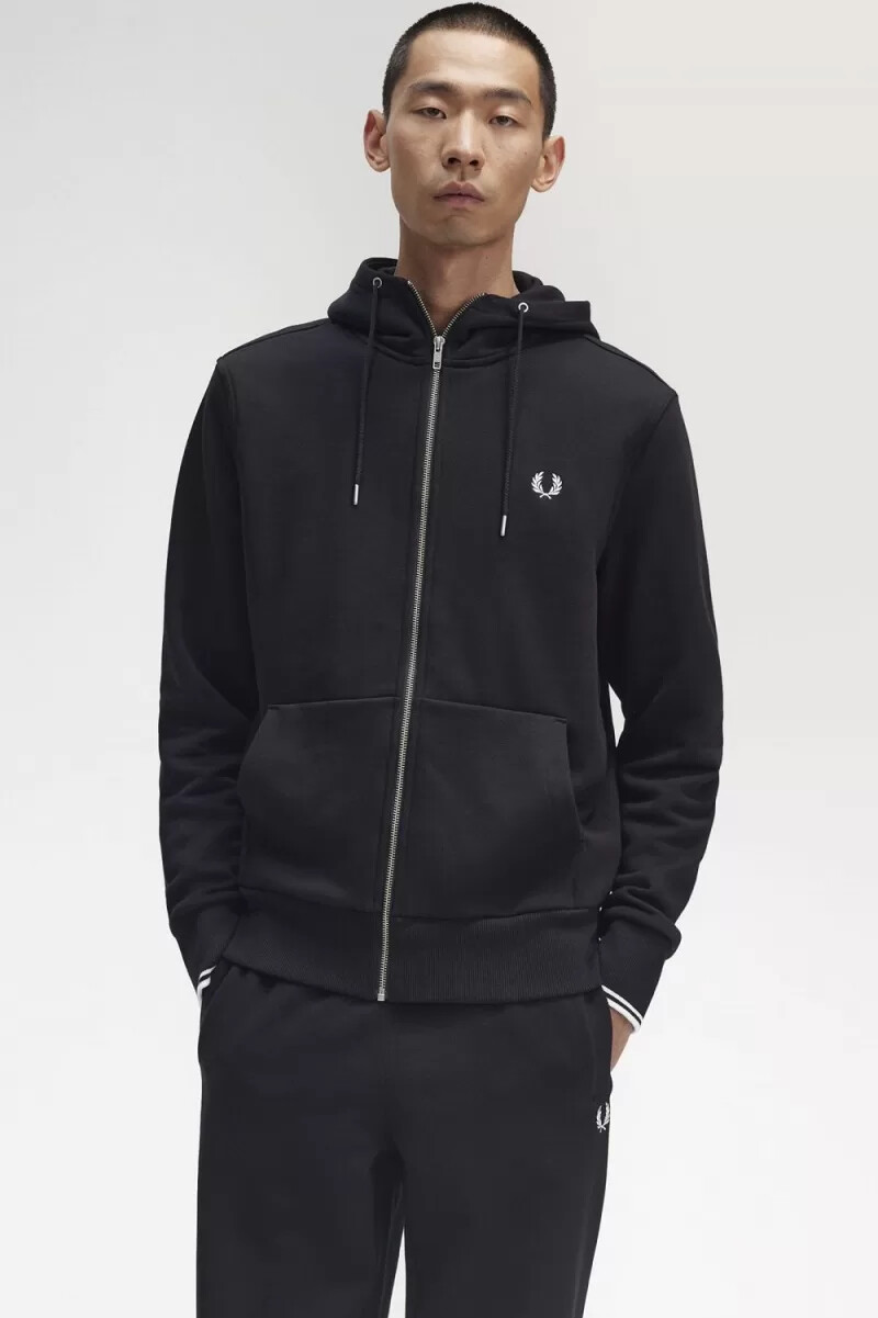fred perry kapuzenpullover mit reißverschluss für herren schwarz