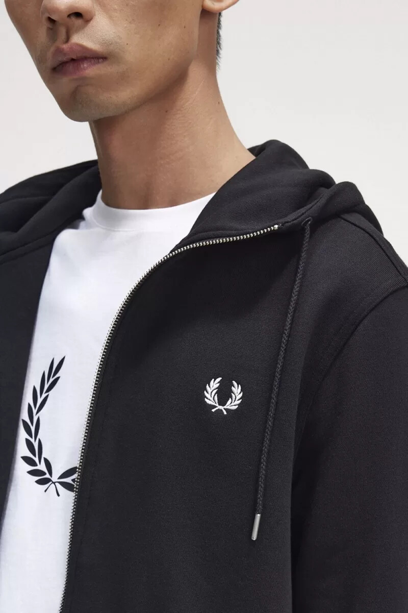 fred perry kapuzenpullover mit reißverschluss für herren schwarz