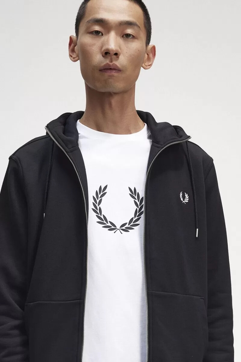 fred perry kapuzenpullover mit reißverschluss für herren schwarz