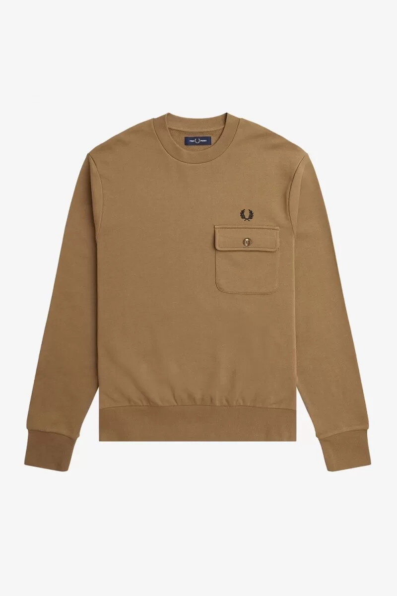 fred perry herren-sweatshirt mit taschendetails und rundhalsausschnitt braun