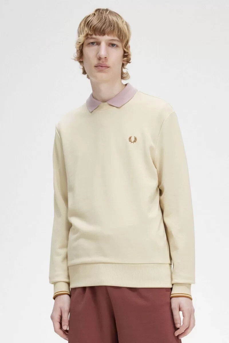 fred perry herren-sweatshirt mit rundhalsausschnitt farbe haferflocken