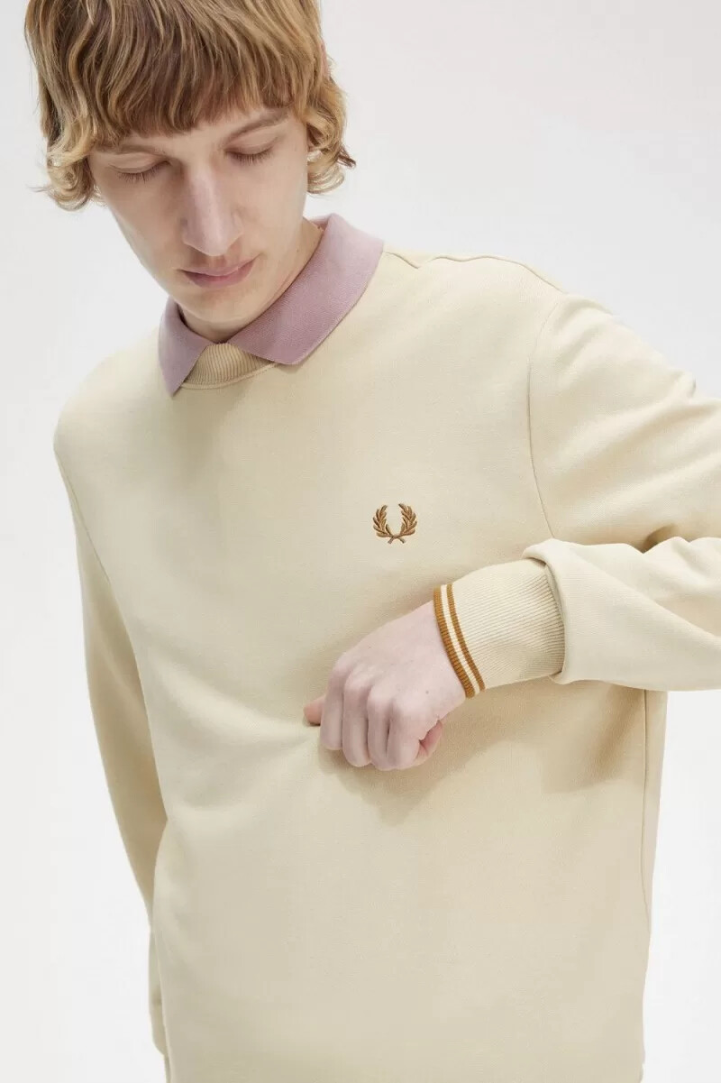 fred perry herren-sweatshirt mit rundhalsausschnitt farbe haferflocken