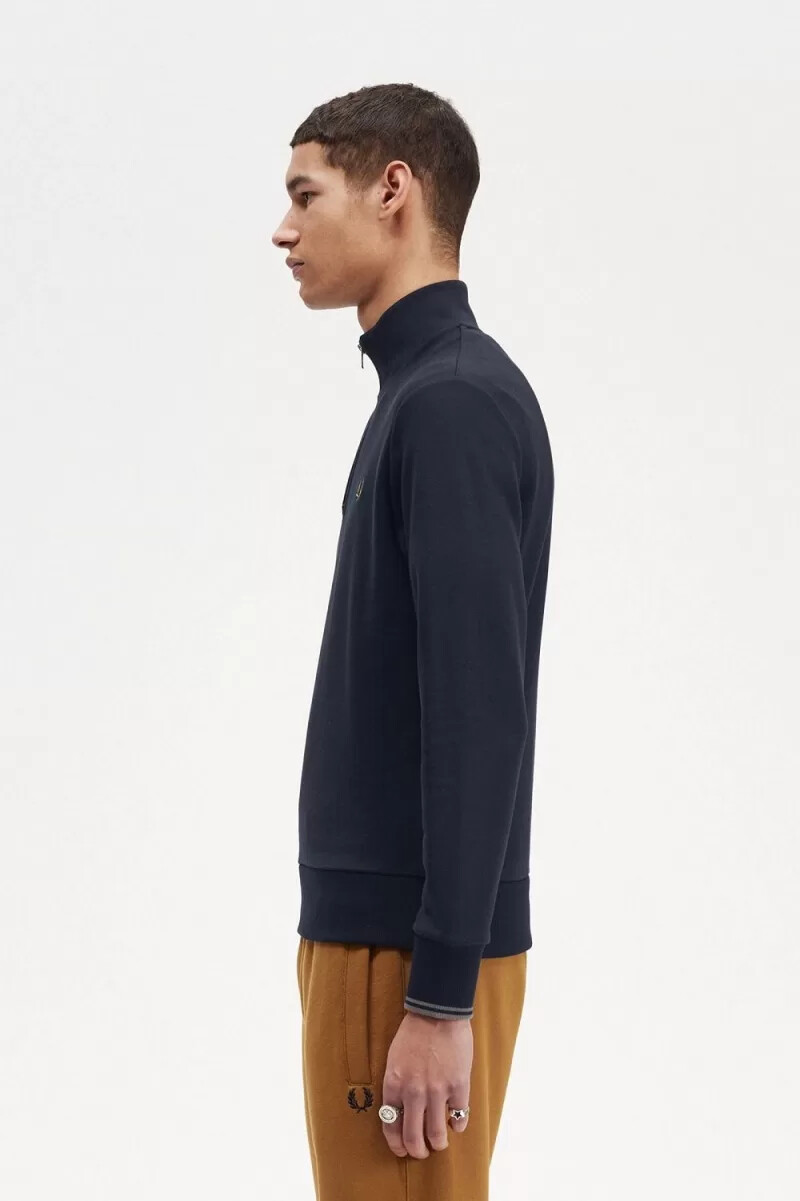 fred perry herren-sweatshirt mit halbem reißverschluss marineblaudunkelbraun