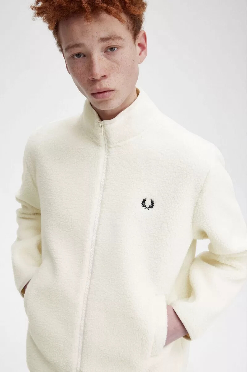 fred perry borg fleece-sweatshirt mit reißverschluss für herren beige