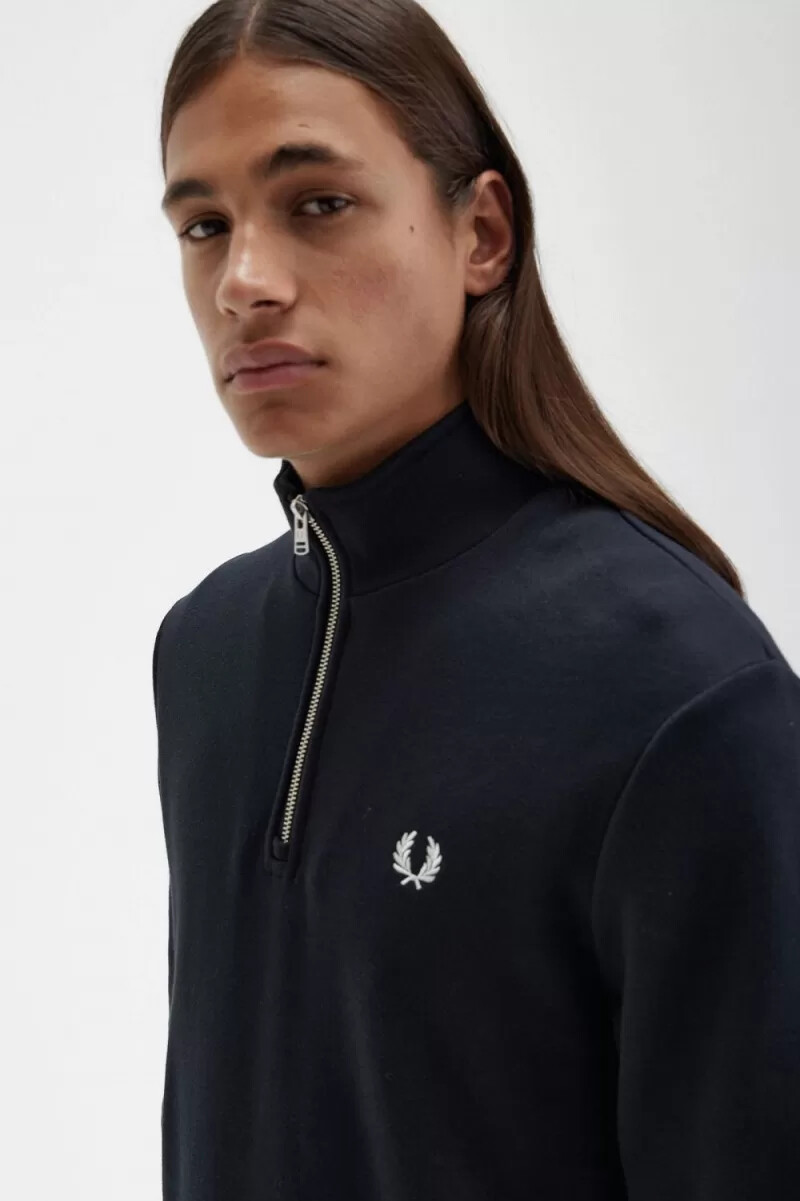 fred perry herren-sweatshirt mit halbem reißverschluss schwarz