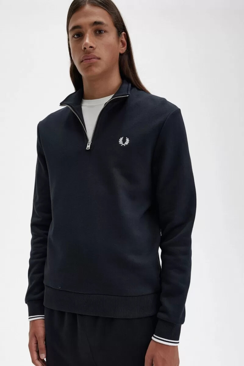 fred perry herren-sweatshirt mit halbem reißverschluss schwarz