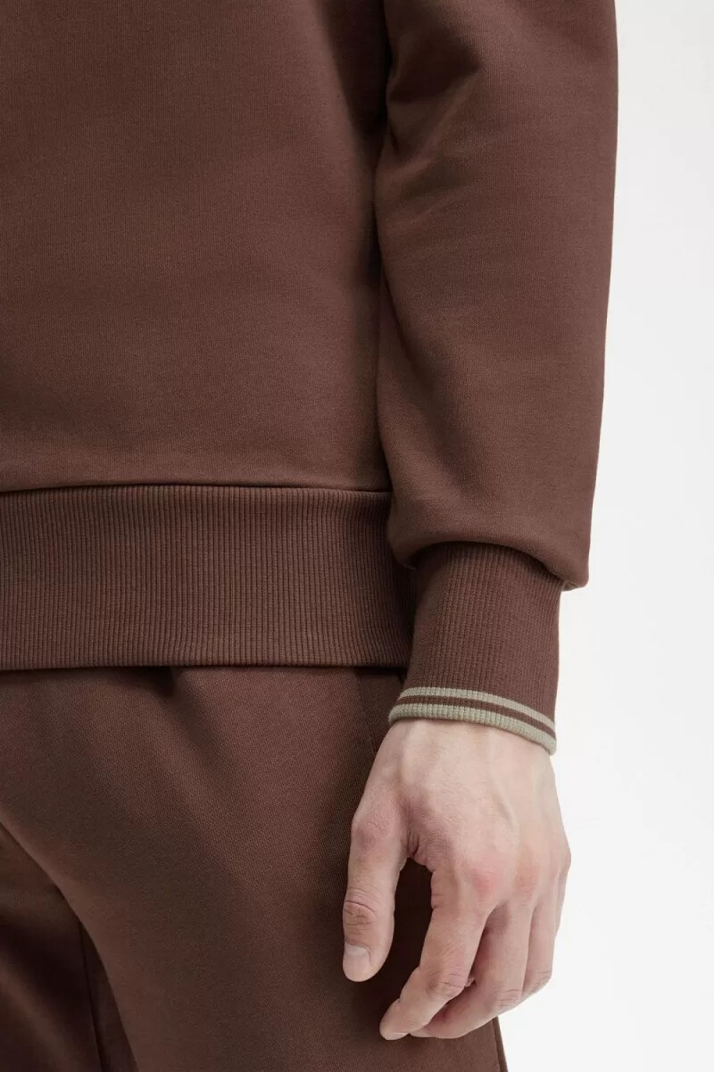 fred perry herren-sweatshirt mit halbem reißverschluss dunkelrotwarmgrau