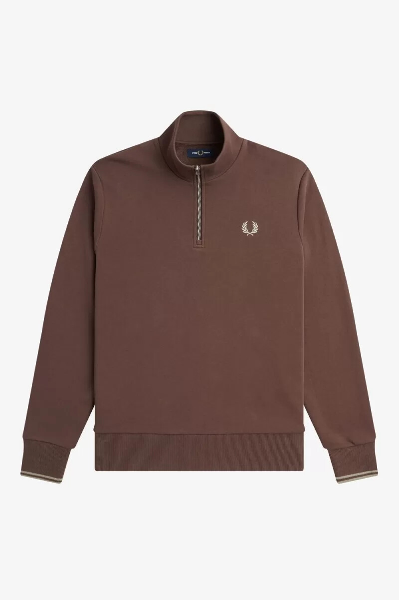 fred perry herren-sweatshirt mit halbem reißverschluss dunkelrotwarmgrau
