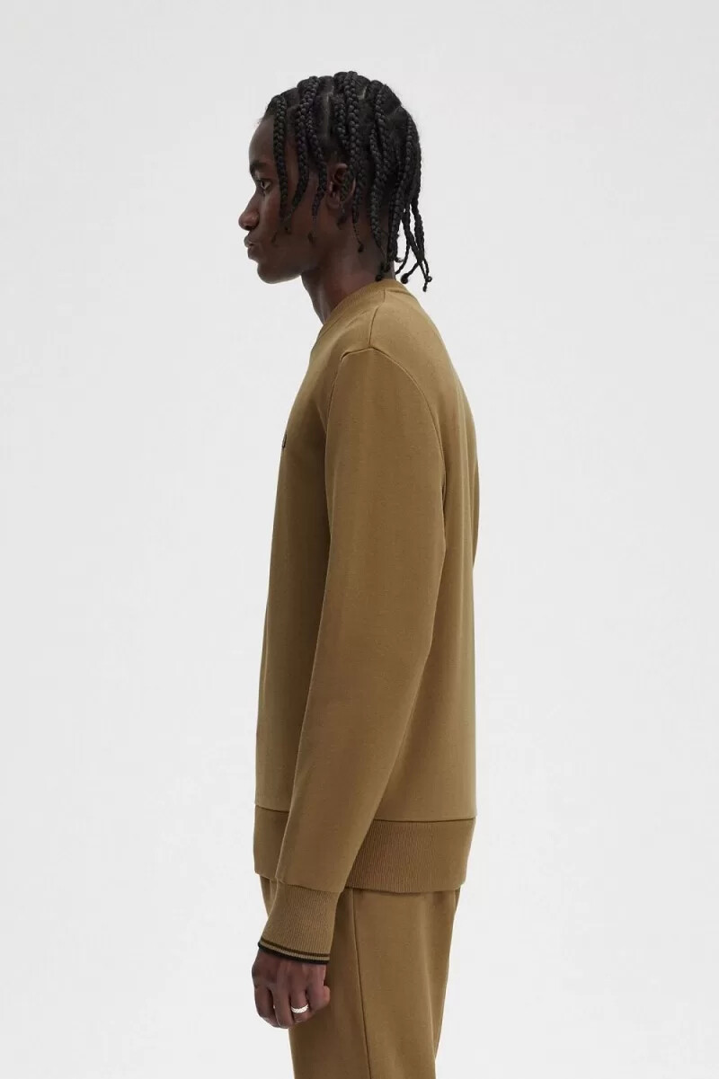 fred perry herren-sweatshirt mit rundhalsausschnitt farbe braun tabakbraun