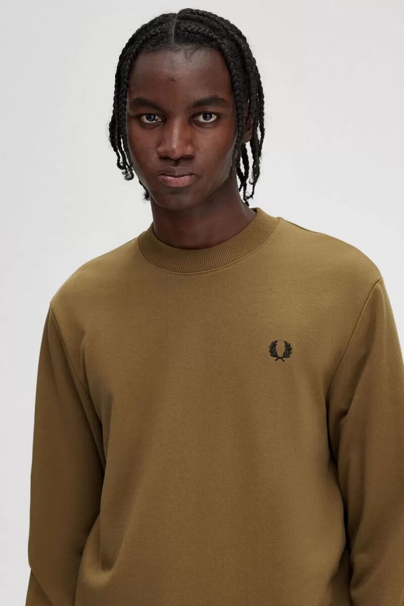 fred perry herren-sweatshirt mit rundhalsausschnitt farbe braun tabakbraun