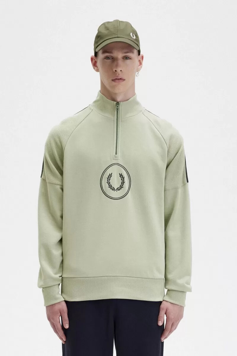 fred perry herren-sweatshirt mit halbem reißverschluss und kreislogo mint