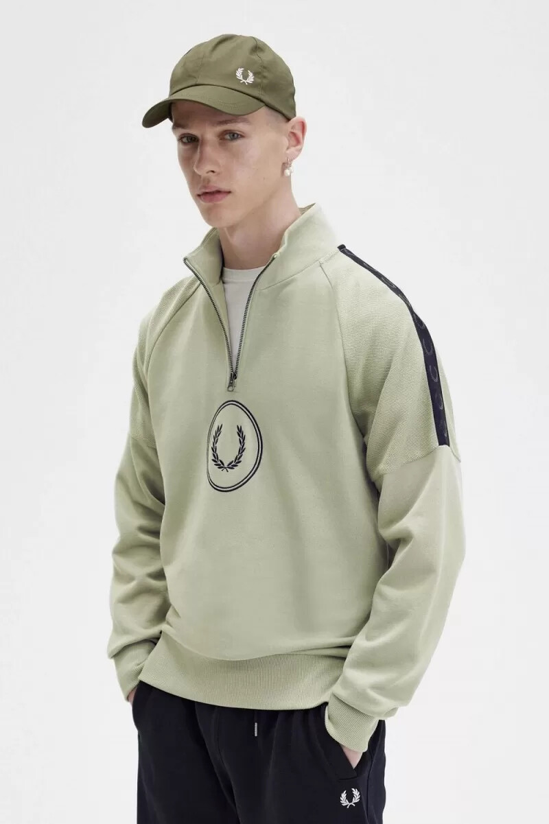 fred perry herren-sweatshirt mit halbem reißverschluss und kreislogo mint