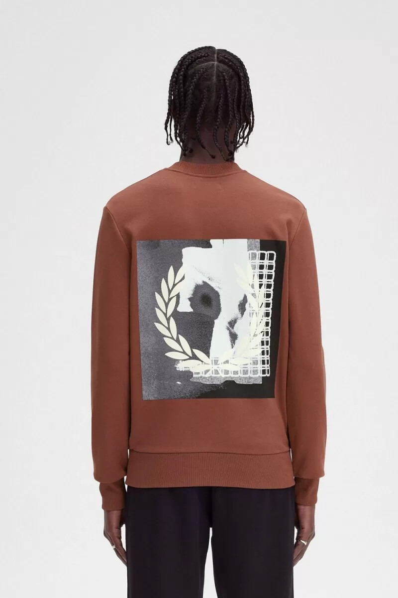 fred perry rave graphic herren-sweatshirt whiskybraun