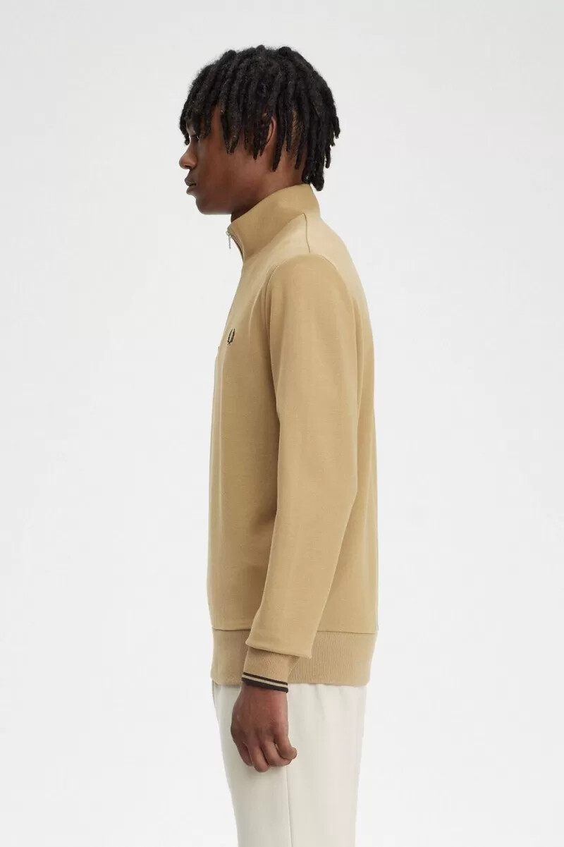 fred perry herren-sweatshirt mit halbem reißverschluss grünschwarz