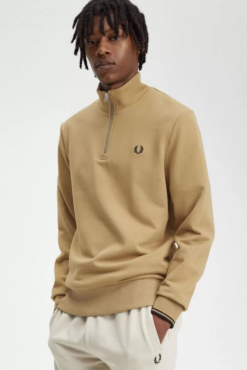 fred perry herren-sweatshirt mit halbem reißverschluss grünschwarz
